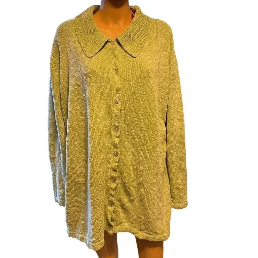 Denim&Co Corduroy Soft Casual Cozy Green Jacket Cardigan Women Plus Size 2X